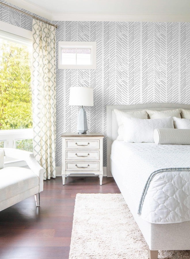 Guvana Peel and Stick Wallpaper Grey and White Wallpaper Striped Contact Paper 17.7"x118" Line Self Adhesive DIY Contact Paper Removable Wallpaper Decorative for Livingroom Bedroom Wall Covering - Image 3