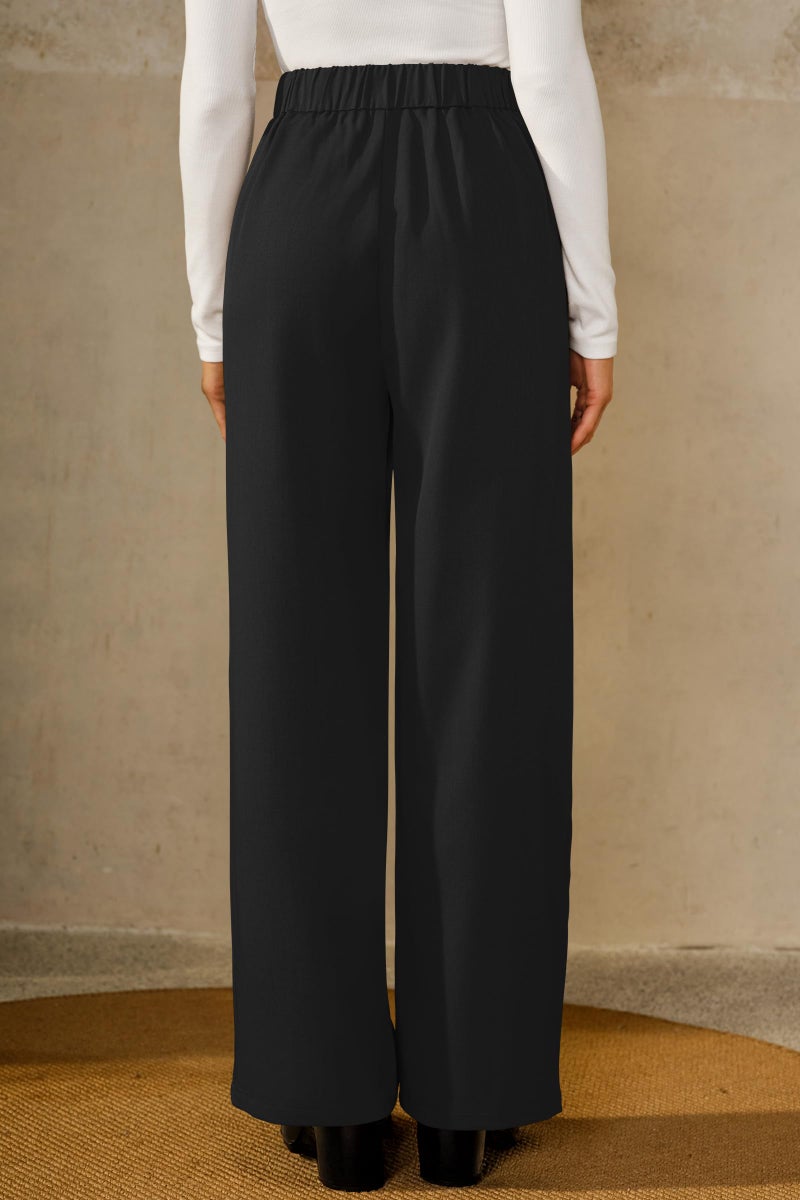 Arach&Cloz 2026 Petite Pants for Women Wrinkle Free Wide Leg Spring High Elastic Waisted Pleated Loose Palazzo Pants Pocket Dressy Work Trousers Business Casual Teacher Outfits Ankle Regular Black M - Image 2