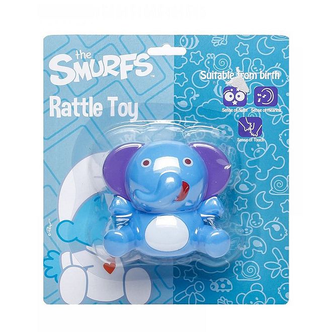 THE SMURFS لعبة جرس الأطفال سمورف - شكل الفيل، أداة تعلم القوام والأصوات، زرقاء، معتمدة EN-71، 0-12 شهر، 18x16.4x5 سم - Image 1