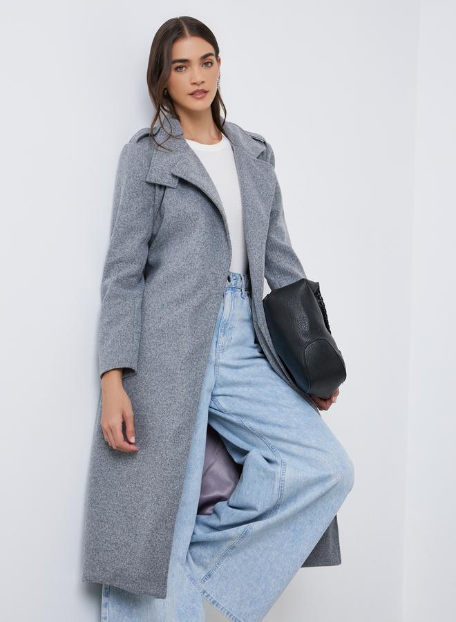 Styli Women Grey Regular Fit Midi Coat - Image 1