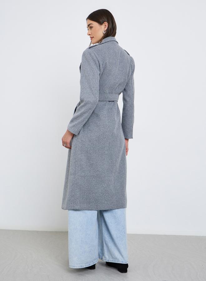 Styli Women Grey Regular Fit Midi Coat - Image 5