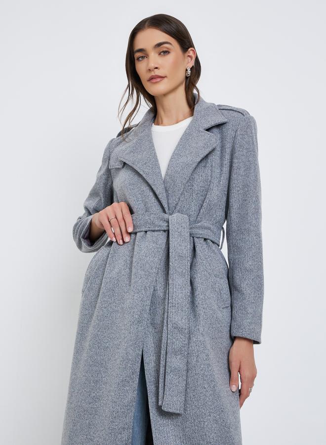 Styli Women Grey Regular Fit Midi Coat - Image 3