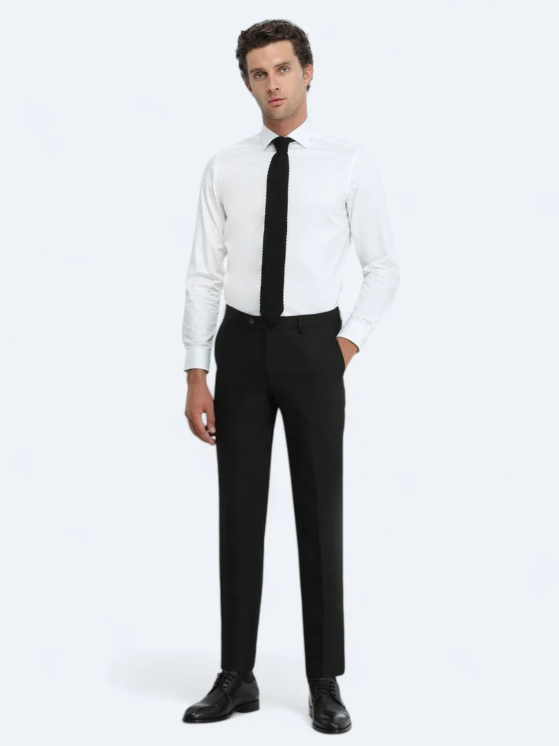 Kip White Plain Regular Fit Weaving Classical 100% Cotton Shirt