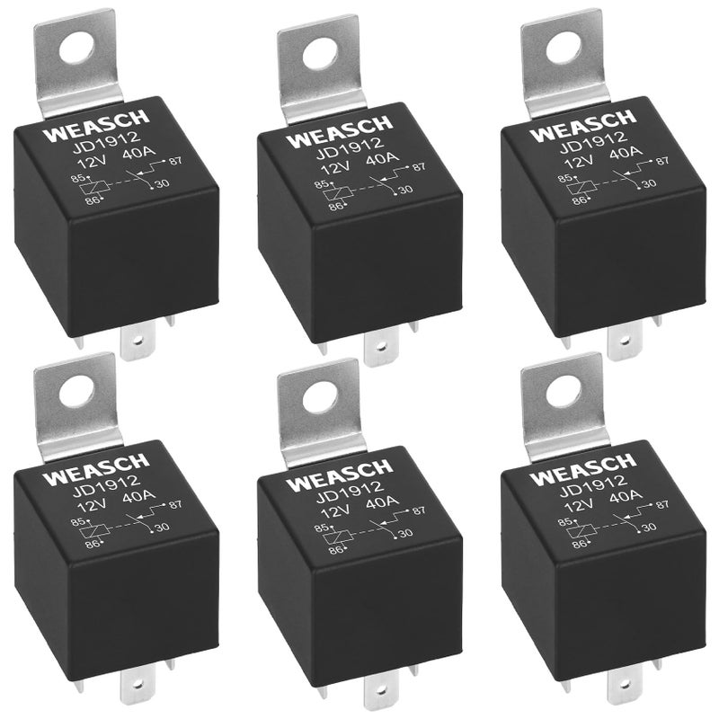 Weasch 6 Pack JD1912 Car Relay 12V 40A 4 Pins SPST Automotive Switches and Starters Waterproof Relay for Boat Tractor Truck Motorcycle 6 - Image 3