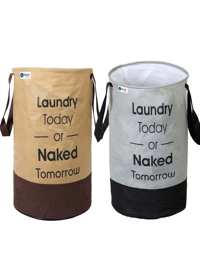 SKYLII Laundry Bag 45 L Durable and Collapsible Laundry storage Bag with Handles Clothes & Toys Storage Foldable Laundry Bag for Dirty Clothes Pack of 2 Pc Beige-Grey - Image 1