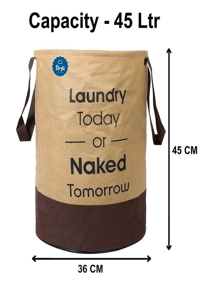 SKYLII Laundry Bag 45 L Durable and Collapsible Laundry storage Bag with Handles Clothes & Toys Storage Foldable Laundry Bag for Dirty Clothes Pack of 2 Pc Beige-Grey - Image 2