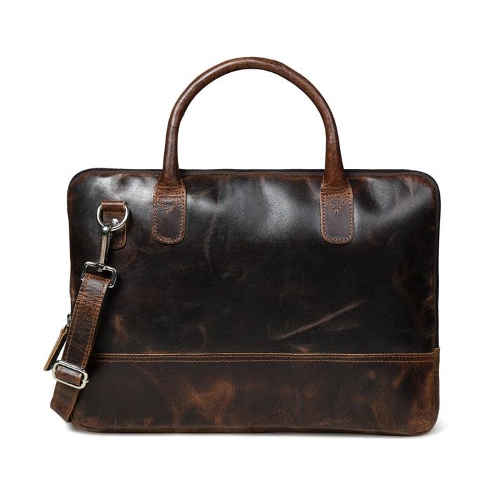 MaheTri Modernist Genuine Leather Laptop Bag (Up to - 15.6") for Men & Women | Unisex Lightweight Leather Briefcase with Adjustable Strap | Multiple card Slots With Zipper Pockets - Image 1