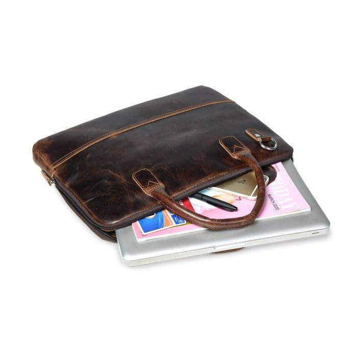 MaheTri Modernist Genuine Leather Laptop Bag (Up to - 15.6") for Men & Women | Unisex Lightweight Leather Briefcase with Adjustable Strap | Multiple card Slots With Zipper Pockets - Image 5