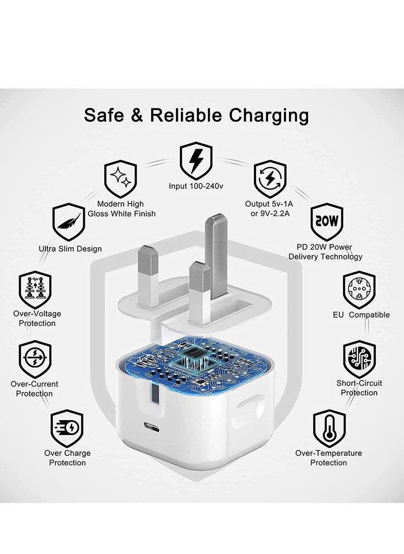 ELTRAZONE - 20W PD Type C Power Block Wall Charger Plug Adapter with 2M USB-C to Lightning Cable Compatible with iPhone 14/13/11/X/XS/iPad - Image 1