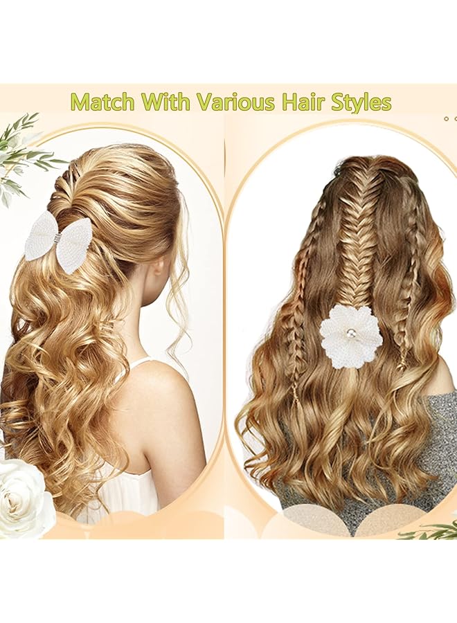 Excefore Hair Bows For Girls 4 Pieces Cute White Rhinestone Hair Bows Barrettes With Alligator Clips Bows Hairgrip For Girls Women Baby Teens And Toddlers - Image 2