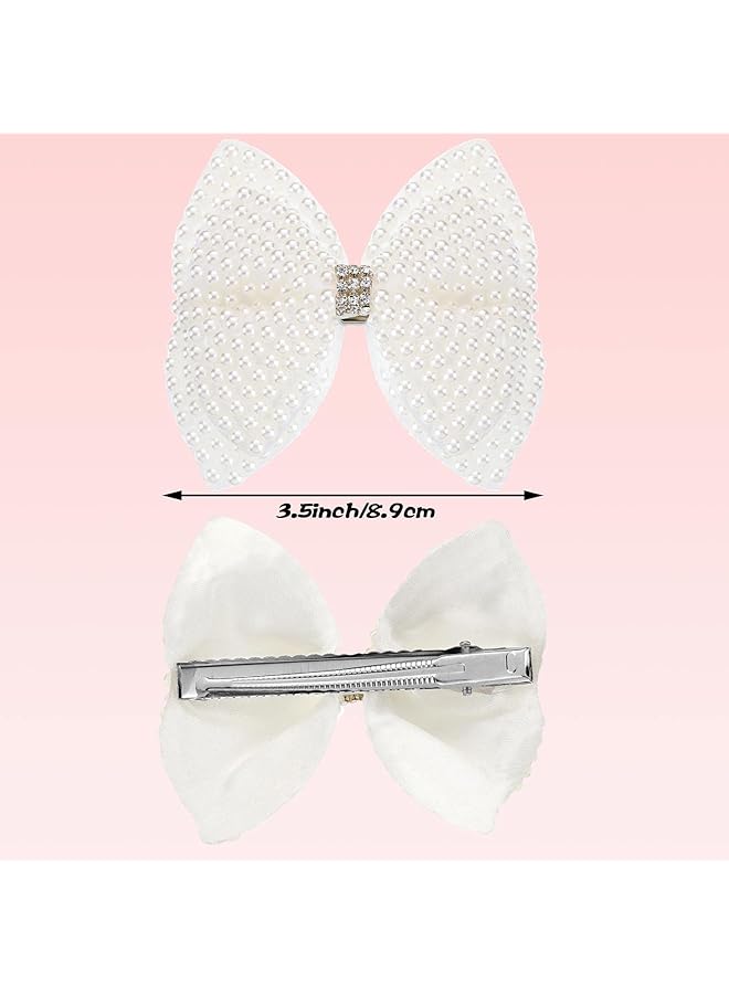Excefore Hair Bows For Girls 4 Pieces Cute White Rhinestone Hair Bows Barrettes With Alligator Clips Bows Hairgrip For Girls Women Baby Teens And Toddlers - Image 5