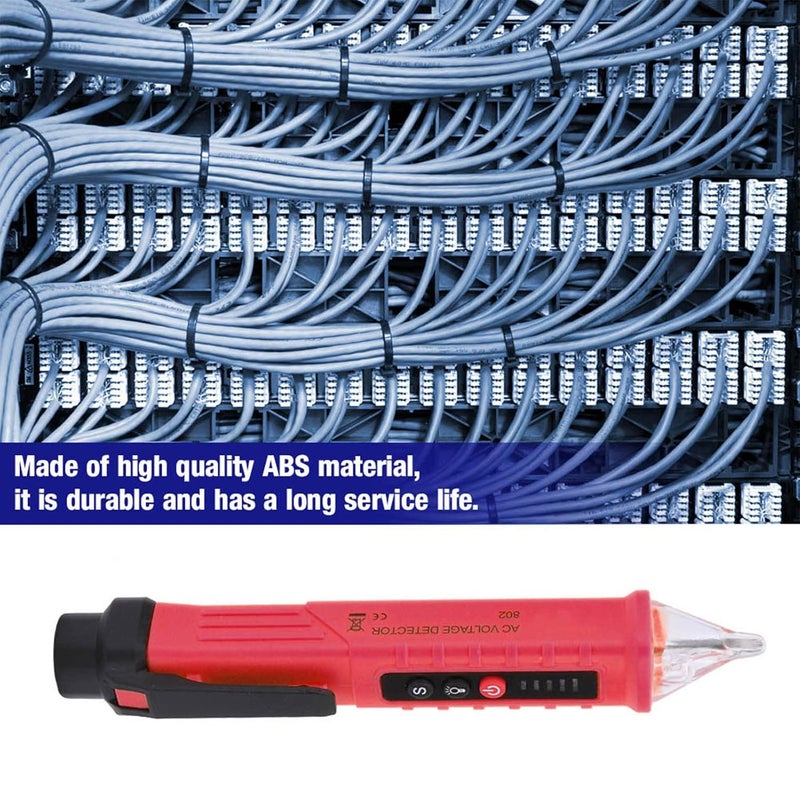 Electric Voltage Detector Tester Pen, Test Pencil, Dual Range 48-1000V / 12-1000V - LED Lighting, NCV Sensor, Safety Alarm for Electrical Testing (Red) - Image 3