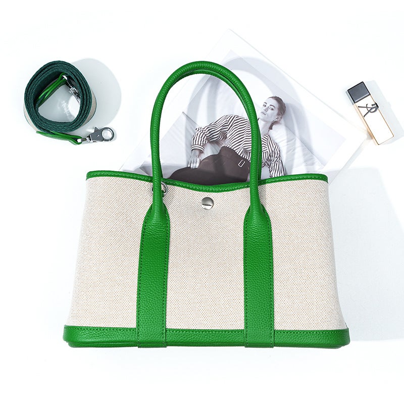 Hot Selling Women''s Bag Crossbody Bag Women''s Commuter Tote Bag high quality Large Capacity Top Layer Cowhide with Canvas Garden Bag - Image 1