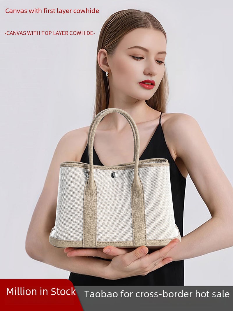 Hot Selling Women''s Bag Crossbody Bag Women''s Commuter Tote Bag high quality Large Capacity Top Layer Cowhide with Canvas Garden Bag - Image 3