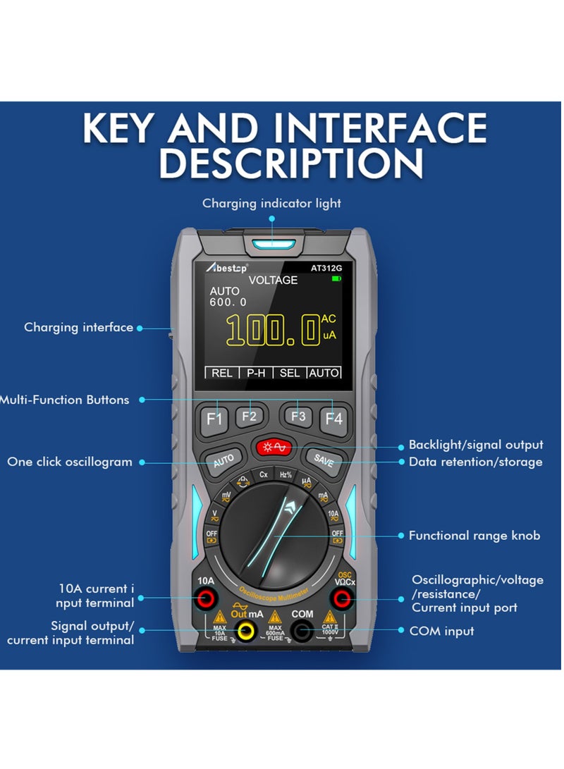 KASTWAVE AT312G 3 in 1 Oscilloscope Digital Scope Multimeter with 12MHz Bandwidth 50MSa/s Sampling Rate Built-in Generator Multiple Multimeter Tester Function - Image 3