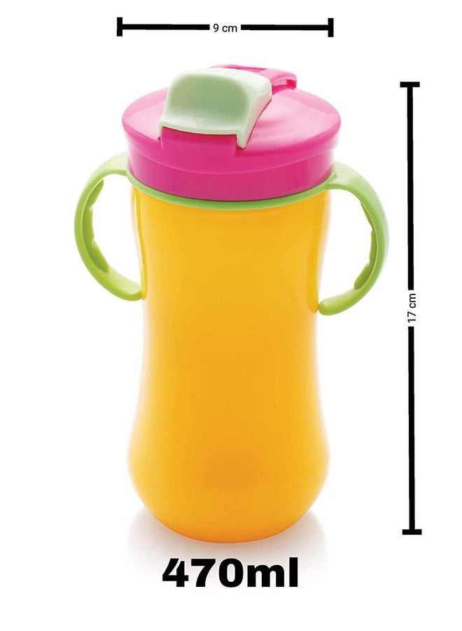 Shopfork Big Milk Bottle For Kids Plastic Sipper For School Milk Sipper Bottle With Straw Kid Grippy Bottle Toddler Upto 3 Years (Pink), 350 Ml - Image 3