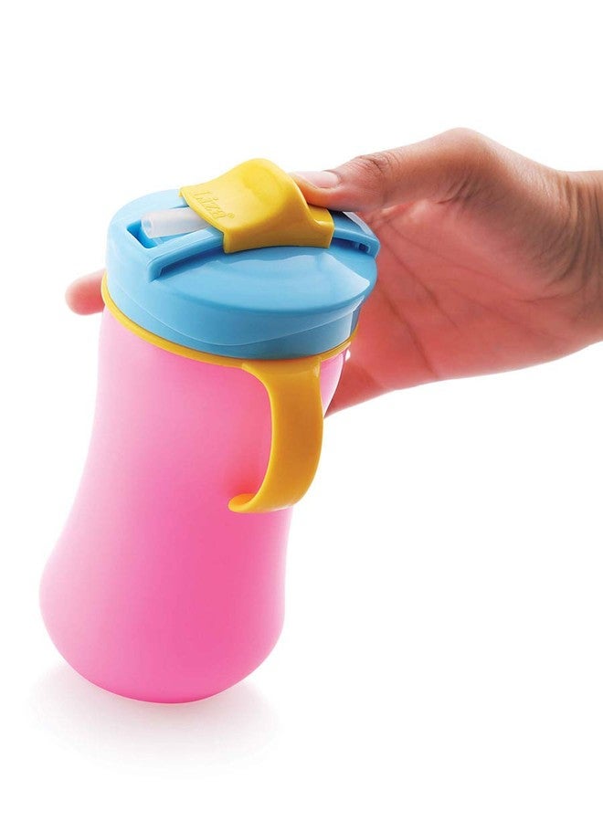 Shopfork Big Milk Bottle For Kids Plastic Sipper For School Milk Sipper Bottle With Straw Kid Grippy Bottle Toddler Upto 3 Years (Pink), 350 Ml - Image 2