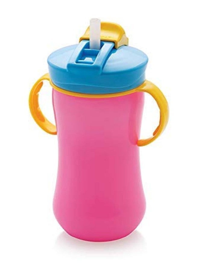 Shopfork Big Milk Bottle For Kids Plastic Sipper For School Milk Sipper Bottle With Straw Kid Grippy Bottle Toddler Upto 3 Years (Pink), 350 Ml - Image 1