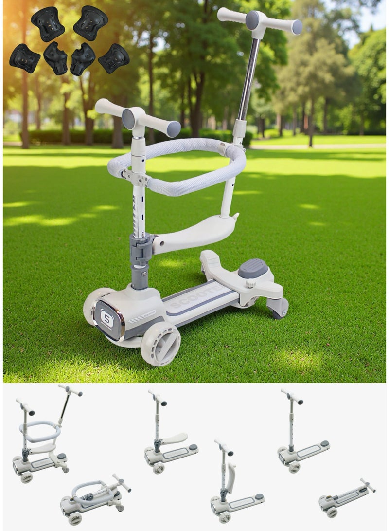 EASY FUTURE Foldable 4-in-1 Kids Scooter with Adjustable Handlebar, Removable Seat & Parent Push Bar, 360° Baby Fence, Three Wheel Toddler Kick Scooter for Boys and Girls 1-12 Years Old Including Protective Gear Set - Image 1