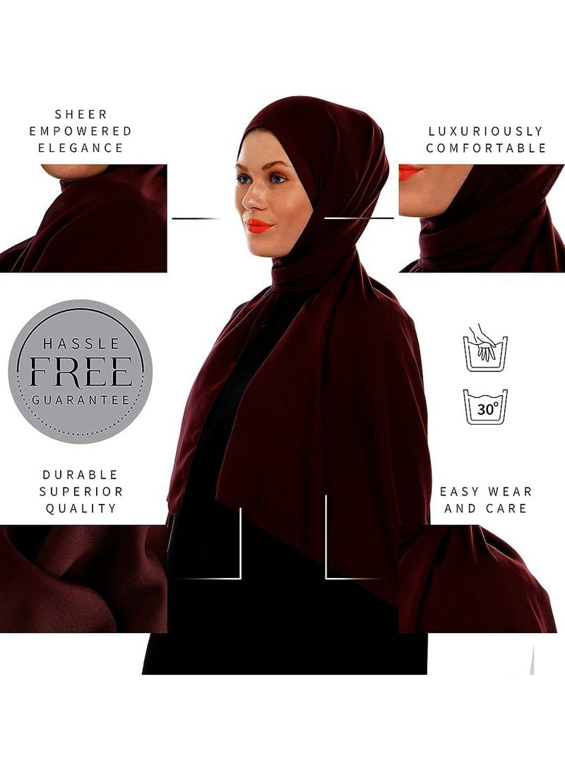 Deep Maroon Chiffon Hijab for Women – Lightweight, Non-Slip, Breathable Headscarf | 28 x 72 Inches | Elegant & Stylish Muslim Scarf for Daily, Work & Special Occasions - Image 1