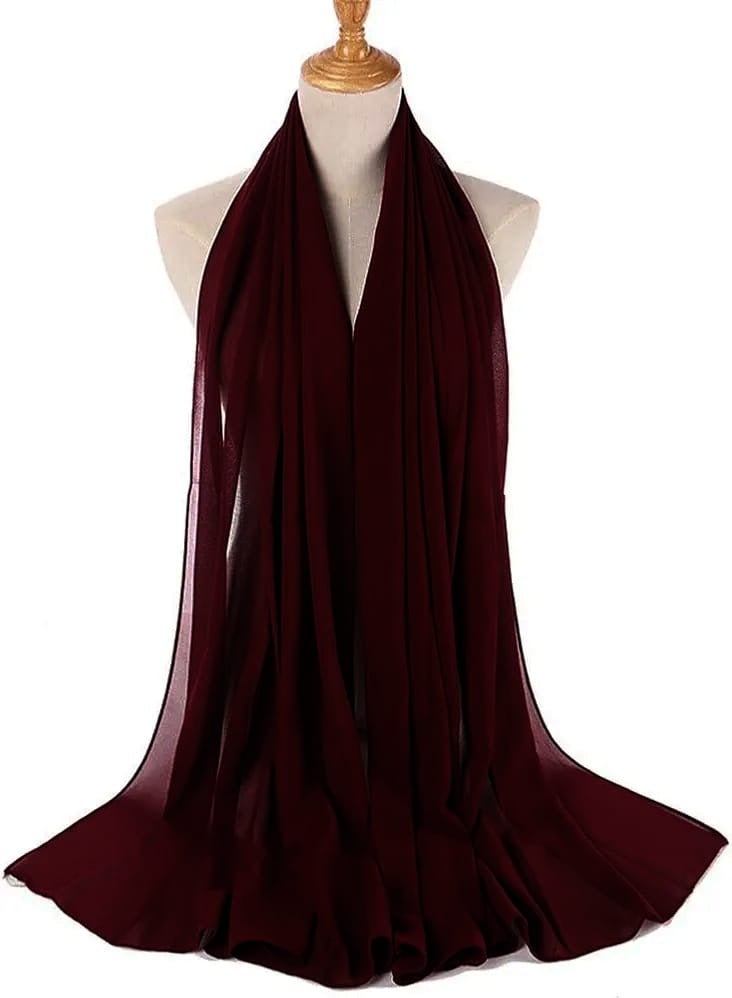 Deep Maroon Chiffon Hijab for Women – Lightweight, Non-Slip, Breathable Headscarf | 28 x 72 Inches | Elegant & Stylish Muslim Scarf for Daily, Work & Special Occasions - Image 3