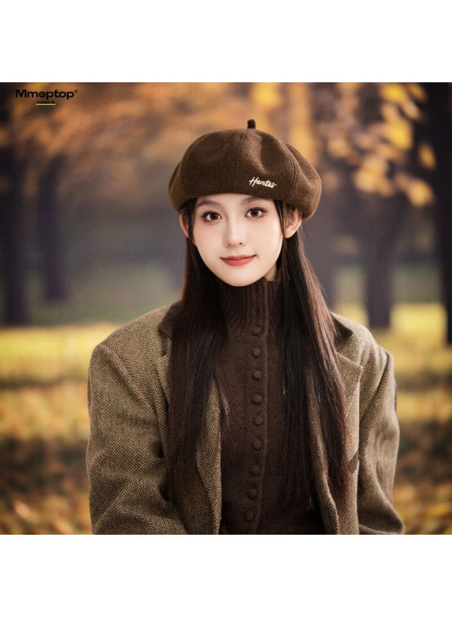 Mmoptop Vintage Retro Beret Autumn Twill Letter Embroidered Painter Hat Women Large Head Cirference Slim Face Octagonal Cap - Image 1