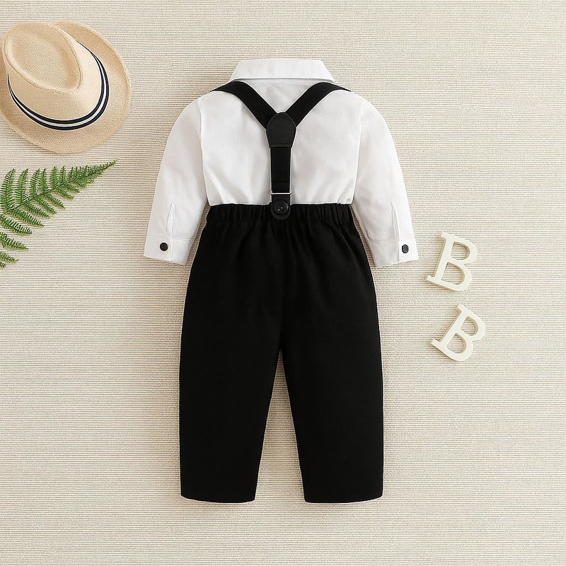 Children'S Clothing British Style New Boys' Gentleman'S Suit White Bow Tie Shirt Overalls Children'S Dress - Image 3