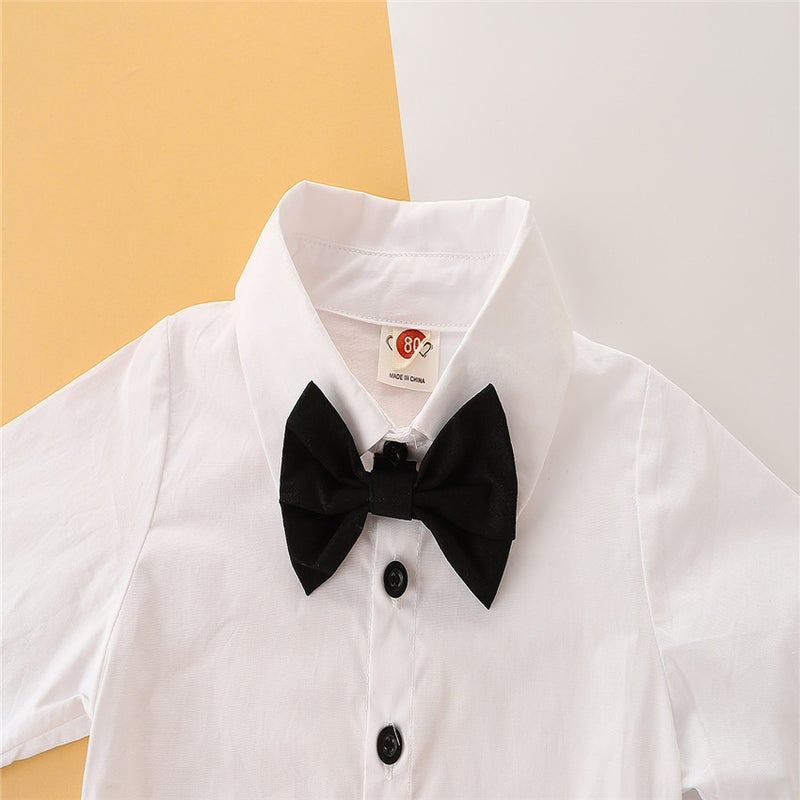 Children'S Clothing British Style New Boys' Gentleman'S Suit White Bow Tie Shirt Overalls Children'S Dress - Image 4
