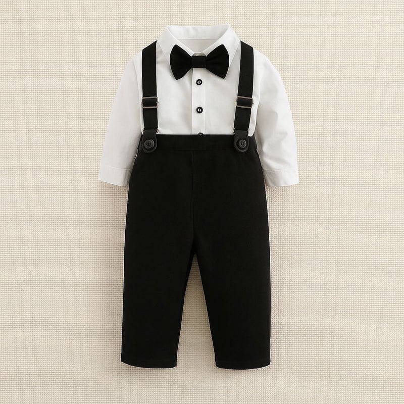 Children'S Clothing British Style New Boys' Gentleman'S Suit White Bow Tie Shirt Overalls Children'S Dress - Image 2
