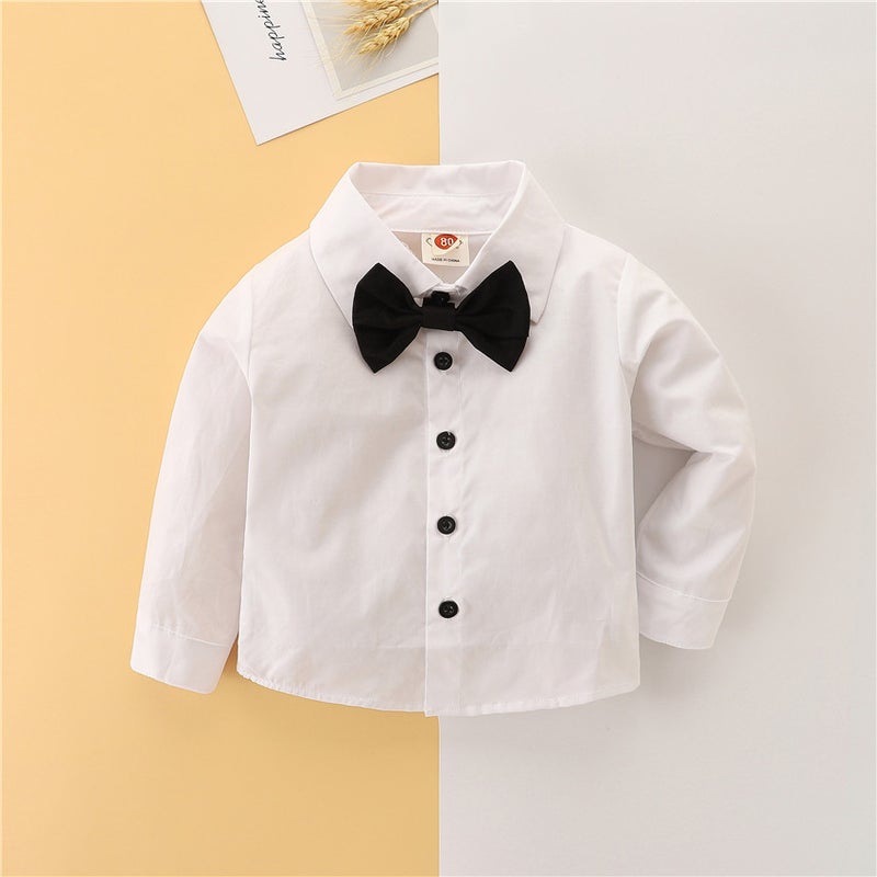 Children'S Clothing British Style New Boys' Gentleman'S Suit White Bow Tie Shirt Overalls Children'S Dress - Image 5