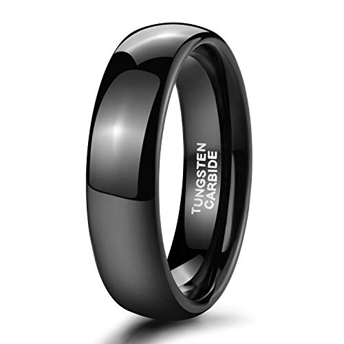 TRUMIUM 6mm Black Tungsten Ring for Men Women High Polished Comfort Fit Wedding Band Size 10.5 - Image 1