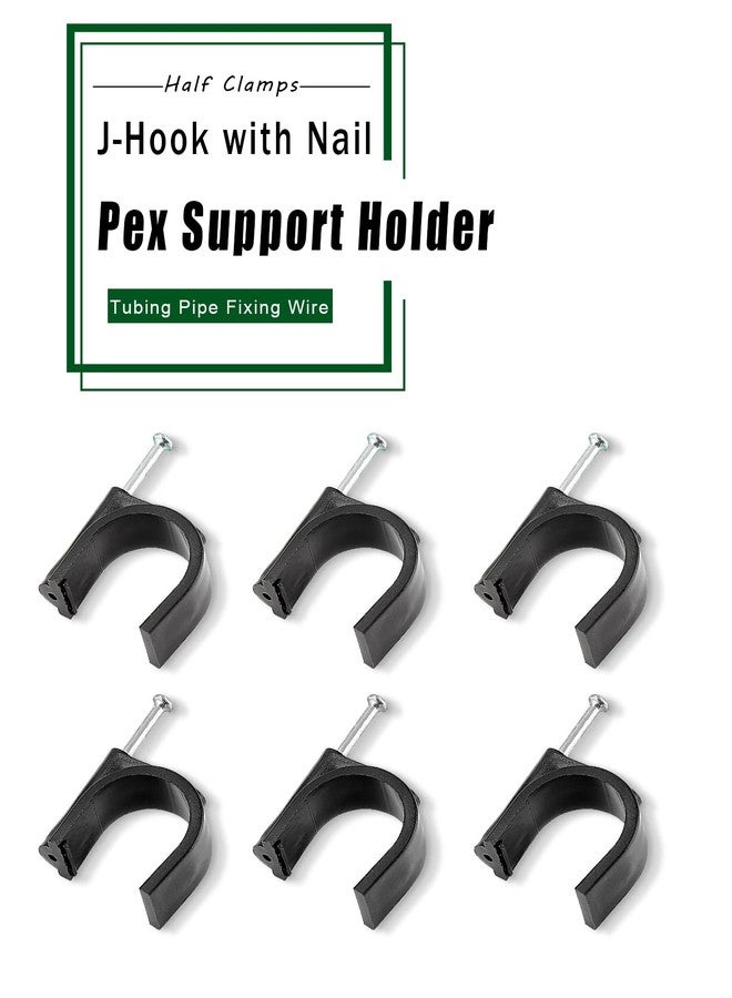 Rierdge 100 قطعة من مشابك نصفية على شكل خطاف على شكل حرف J مع مسمار، حامل دعم أسود من مادة Pex مقاس 1/2 و3/4 بوصة لأنابيب تثبيت الأسلاك 12 مم و20 مم - Image 3