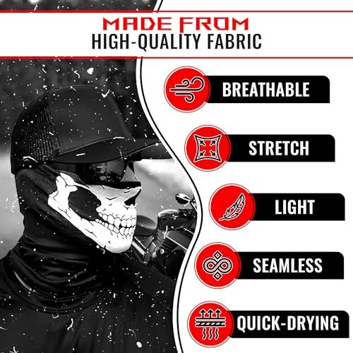 Tesorrio Skull Balaclava & Ghost Mask – Breathable Motorcycle Balaclava & Scary Halloween Mask – Cool Motorcycle Face Masks for Men - Image 3