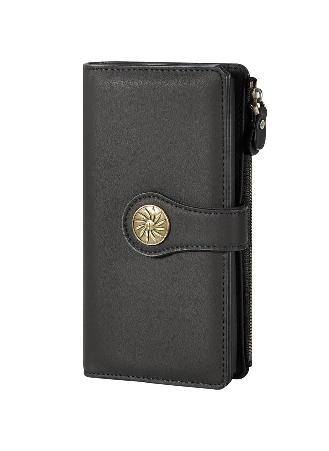 Travelambo Womens Rfid Blocking Large Capacity Luxury Waxed Genuine Leather Clutch Wallet Multi Card Organizer (Renapa Grey Deep)  - Image 1