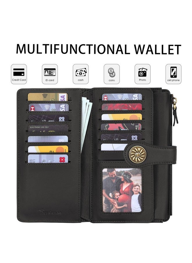 Travelambo Womens Rfid Blocking Large Capacity Luxury Waxed Genuine Leather Clutch Wallet Multi Card Organizer (Renapa Grey Deep)  - Image 3