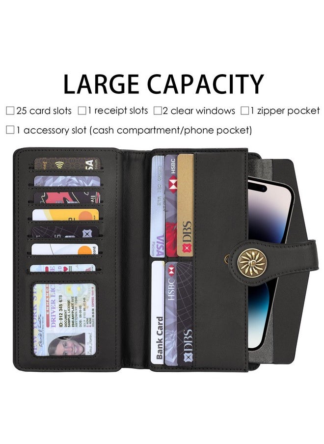 Travelambo Womens Rfid Blocking Large Capacity Luxury Waxed Genuine Leather Clutch Wallet Multi Card Organizer (Renapa Grey Deep)  - Image 2