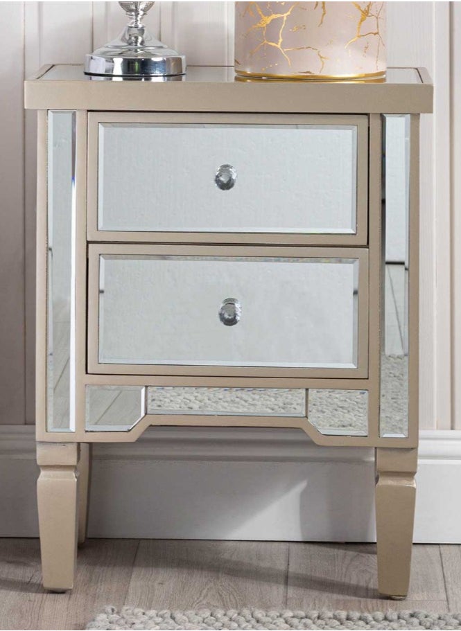 VANITY LIVING VANITY LIVING Elegant Bedside Table with 2 Drawers - Treviso Gold Mirrored Finish - Luxurious and Stylish Nightstand for Bedroom Decor - Durable, Functional Storage Solution with Reflective Gold Design  - Image 1