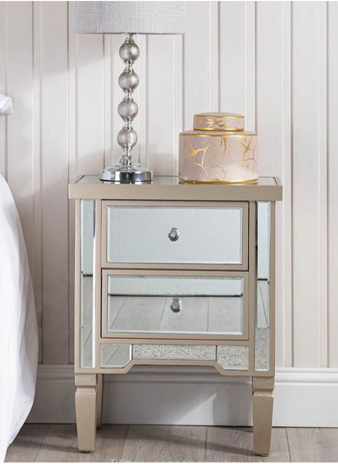 VANITY LIVING VANITY LIVING Elegant Bedside Table with 2 Drawers - Treviso Gold Mirrored Finish - Luxurious and Stylish Nightstand for Bedroom Decor - Durable, Functional Storage Solution with Reflective Gold Design  - Image 3