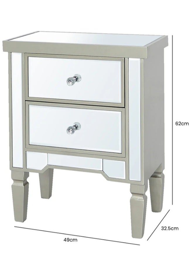 VANITY LIVING VANITY LIVING Elegant Bedside Table with 2 Drawers - Treviso Gold Mirrored Finish - Luxurious and Stylish Nightstand for Bedroom Decor - Durable, Functional Storage Solution with Reflective Gold Design  - Image 2