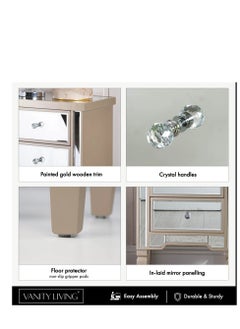 VANITY LIVING VANITY LIVING Elegant Bedside Table with 2 Drawers - Treviso Gold Mirrored Finish - Luxurious and Stylish Nightstand for Bedroom Decor - Durable, Functional Storage Solution with Reflective Gold Design  - Image 4
