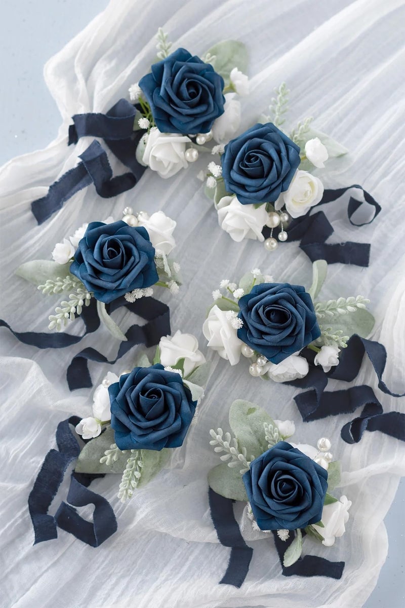 Ling's moment Ling's Moment Artificial Flowers Fake Roses Faux Foam Peony Combo for DIY Wedding Bouquets Centerpieces Arrangements Bridal Shower Party Home Decorations  Navy Blue  24pcs  - Image 4