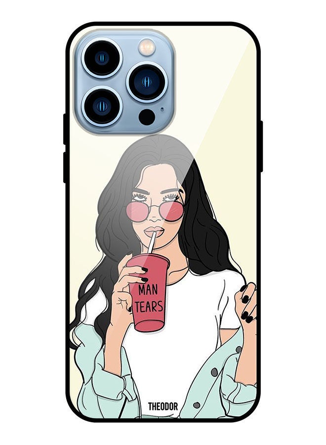 Theodor Protective Tempered Glass Case Cover For Apple iPhone 13 Pro Girl Drinking Coffee - Image 1