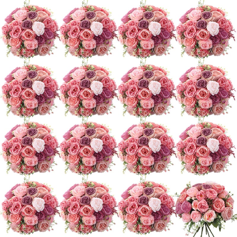Geosar 16 Bundles Artificial Peonies Flowers Fake Silk Peony Bouquet Faux Peonies Flowers Bulk for Decoration Vase Floral Arrangements Wedding Party Table (Pink Lavender) - Image 1