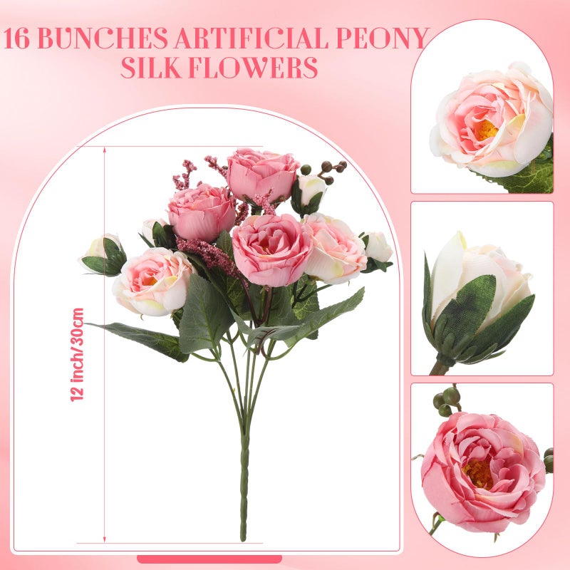 Geosar 16 Bundles Artificial Peonies Flowers Fake Silk Peony Bouquet Faux Peonies Flowers Bulk for Decoration Vase Floral Arrangements Wedding Party Table (Pink Lavender) - Image 2