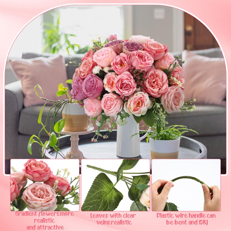 Geosar 16 Bundles Artificial Peonies Flowers Fake Silk Peony Bouquet Faux Peonies Flowers Bulk for Decoration Vase Floral Arrangements Wedding Party Table (Pink Lavender) - Image 3