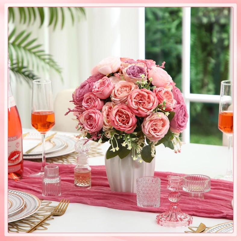 Geosar 16 Bundles Artificial Peonies Flowers Fake Silk Peony Bouquet Faux Peonies Flowers Bulk for Decoration Vase Floral Arrangements Wedding Party Table (Pink Lavender) - Image 4
