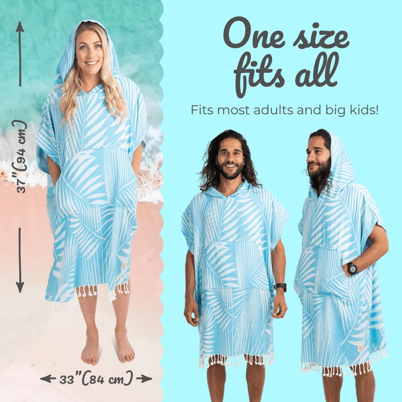 Nova Blue Surf Poncho â€“ Tropical Blue Palm Leaves Towel Poncho â€“ Large Changing Towel (33 x 37) â€“ 100% Turkish Cotton Hooded Towel Adult for Surf Beach Pool and Swim - Image 3