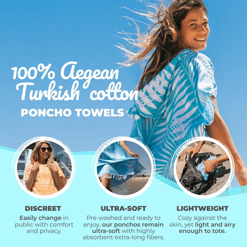Nova Blue Surf Poncho â€“ Tropical Blue Palm Leaves Towel Poncho â€“ Large Changing Towel (33 x 37) â€“ 100% Turkish Cotton Hooded Towel Adult for Surf Beach Pool and Swim - Image 2