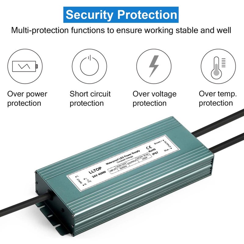 LLOP LED Driver 400 Watts 110V/120V AC to 24V DC 16.6A Power Supply Waterproof Low Voltage Transformer Converter for Indoor Outdoor LED Lights - Image 2