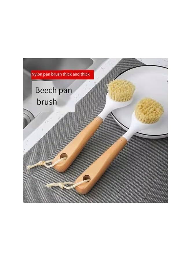 promass 2PCS Kitchen Dish Brush for Pans and Pots, Bamboo Handle Dish Scrubber Built-in Scraper Dishwashing Cleaning Tools - Image 5